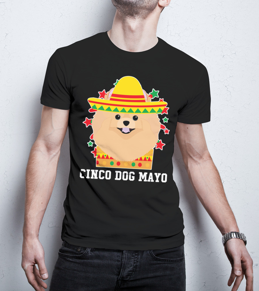 Cinco Dog Mayo Pomeranian Sombrero Stars T-Shirt