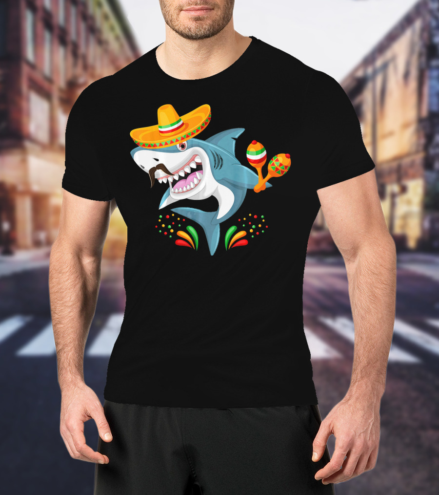 Cinco De Mayo Shark Sombrero Maracas Fiesta Mexican T-Shirt