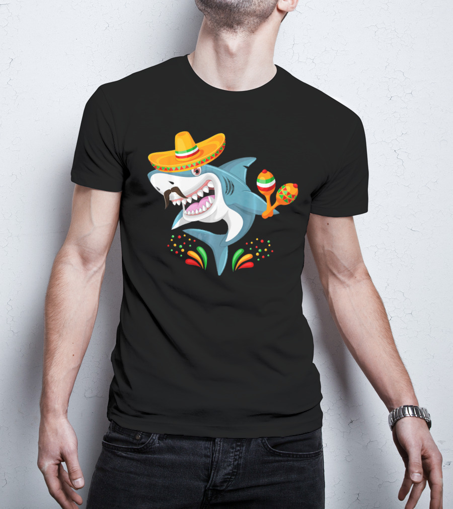 Cinco De Mayo Shark Sombrero Maracas Fiesta Mexican T-Shirt