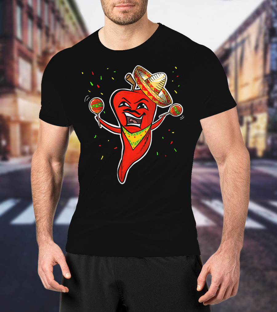Red Pepper Sombrero Maracas Fiesta Cinco De Mayo T-Shirt