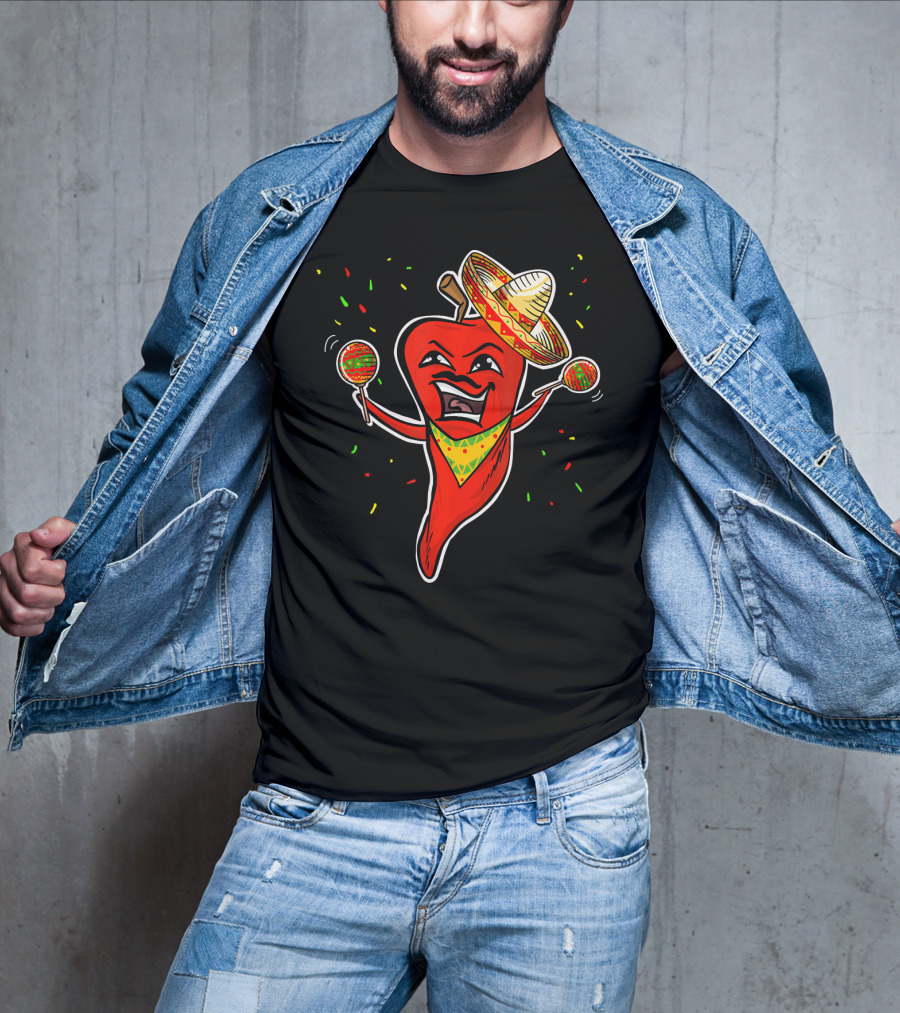 Red Pepper Sombrero Maracas Fiesta Cinco De Mayo T-Shirt