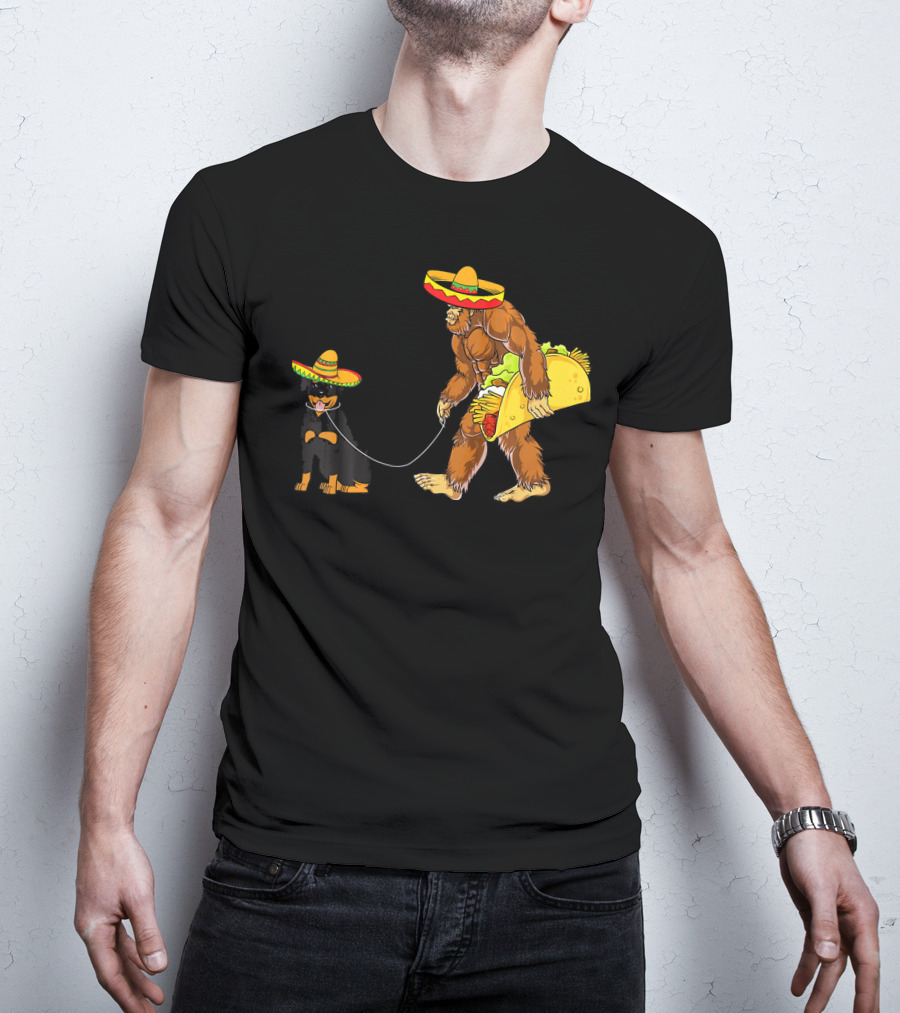 Cinco De Mayo Bigfoot Walking Rottweiler Taco Sombrero T-Shirt