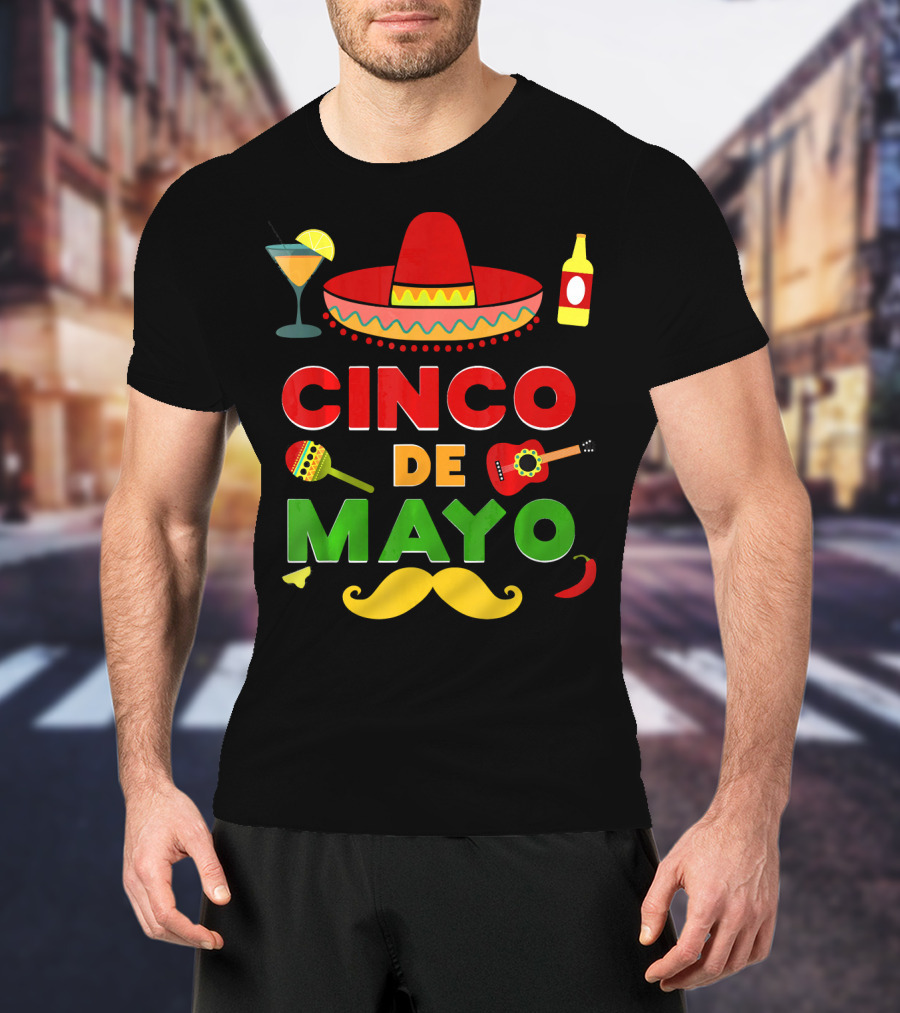 Cinco De Mayo Sombrero Guitar Maraca Mustache Fiesta T-Shirt