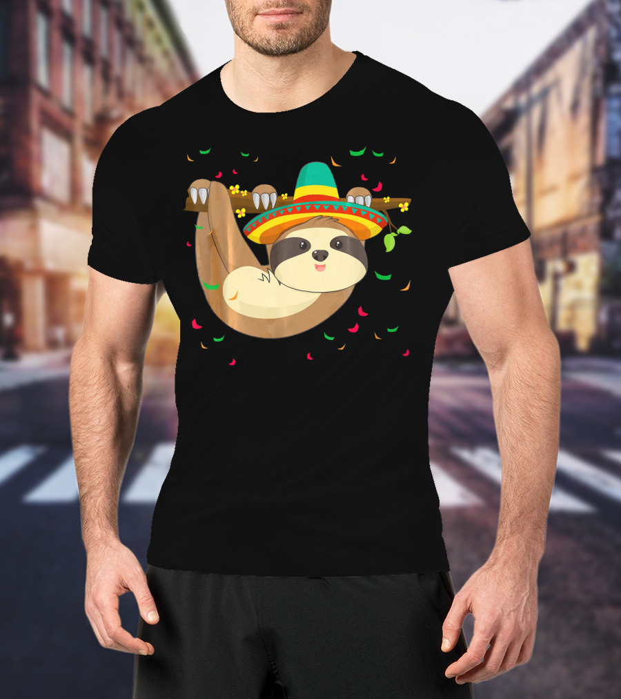 Cute Lazy Sloth With Sombrero For Cinco De Mayo 5th Of May T-Shirt