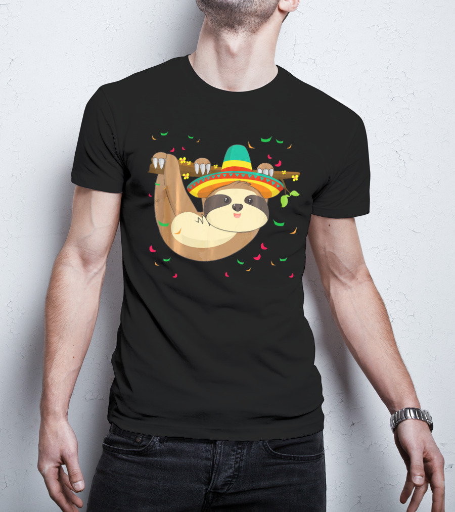Cute Lazy Sloth With Sombrero For Cinco De Mayo 5th Of May T-Shirt