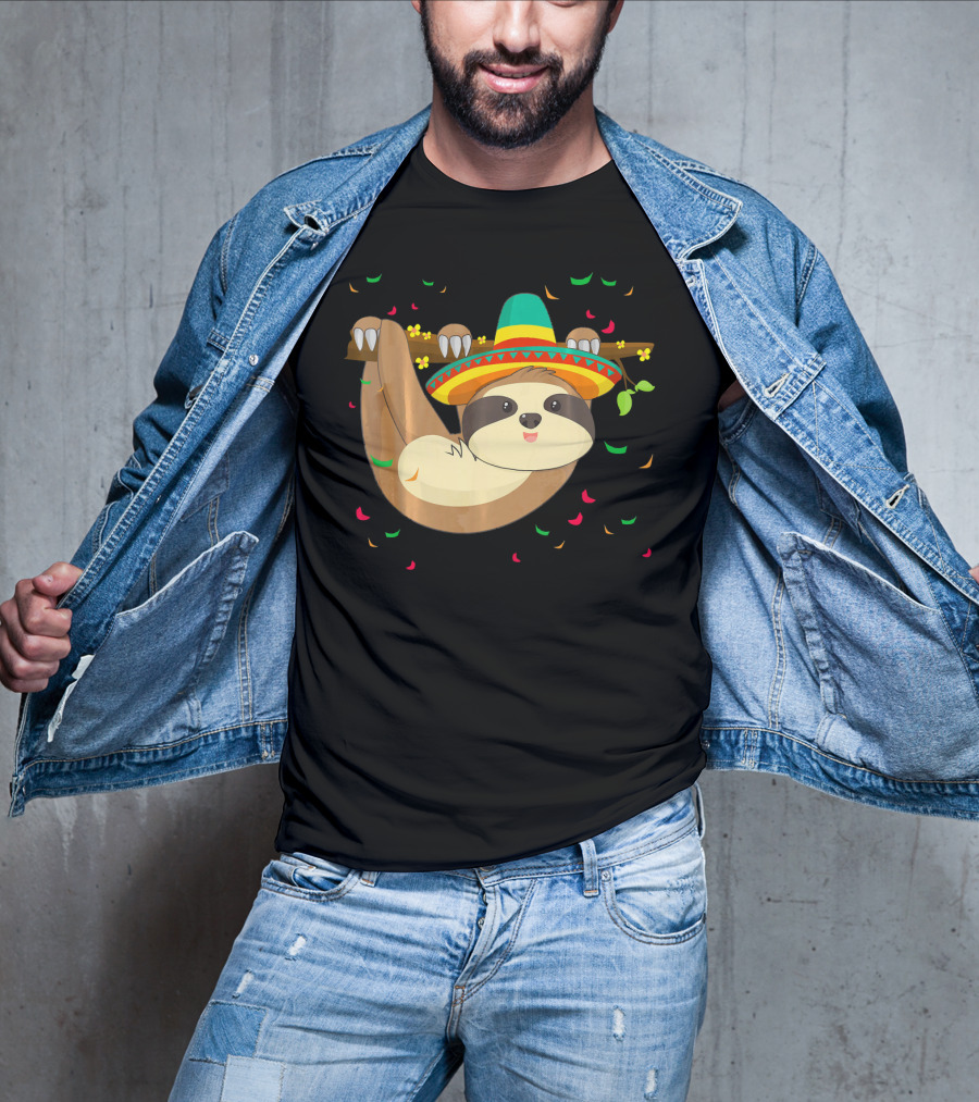 Cute Lazy Sloth With Sombrero For Cinco De Mayo 5th Of May T-Shirt