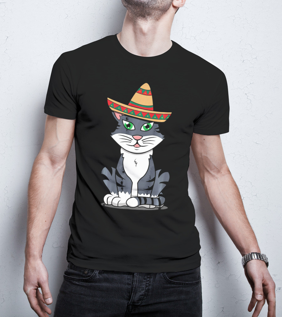 Cinco De Mayo Cat Happy With Sombrero T-Shirt