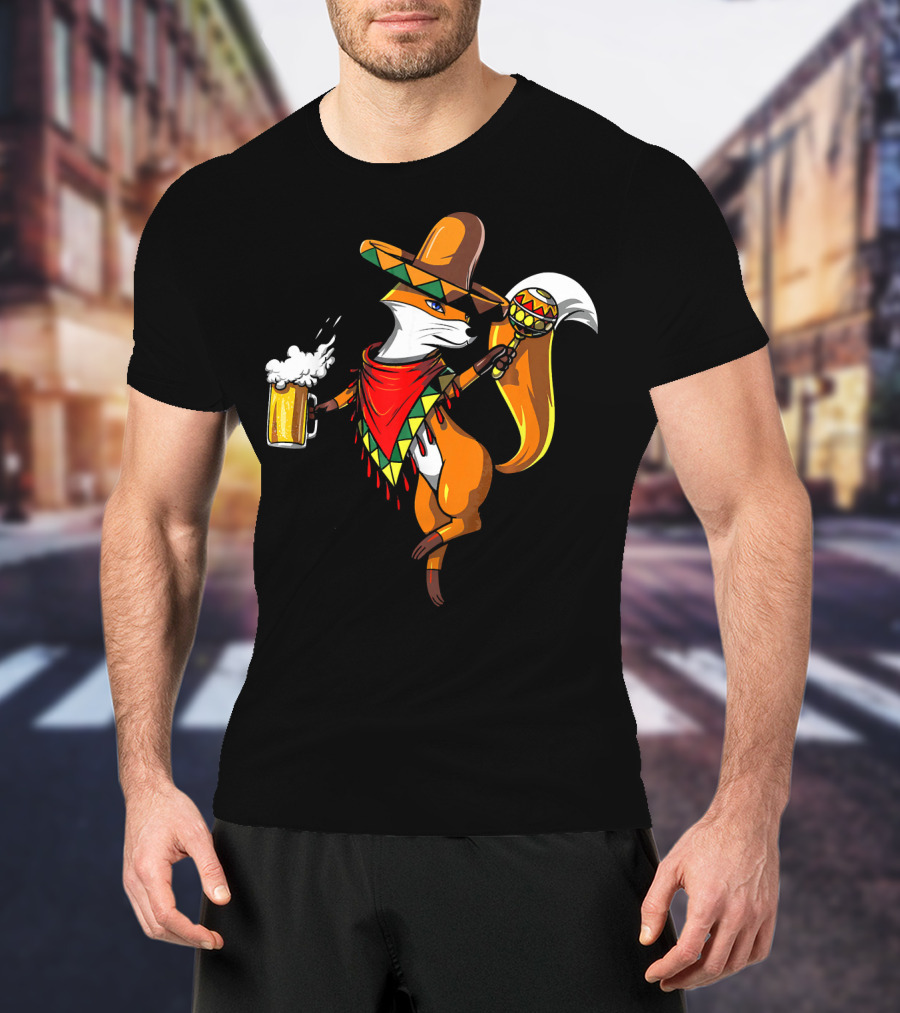 Fox Cinco De Mayo Sombrero Fiesta Beer Fox T-Shirt