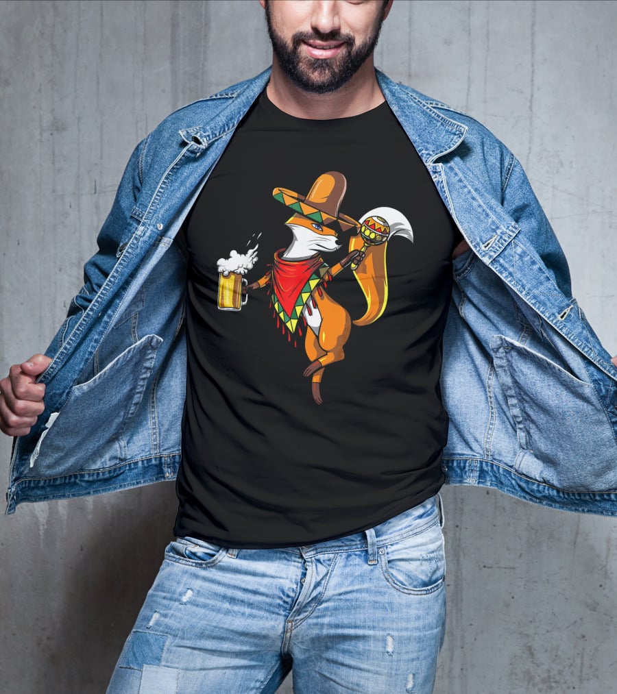 Fox Cinco De Mayo Sombrero Fiesta Beer Fox T-Shirt