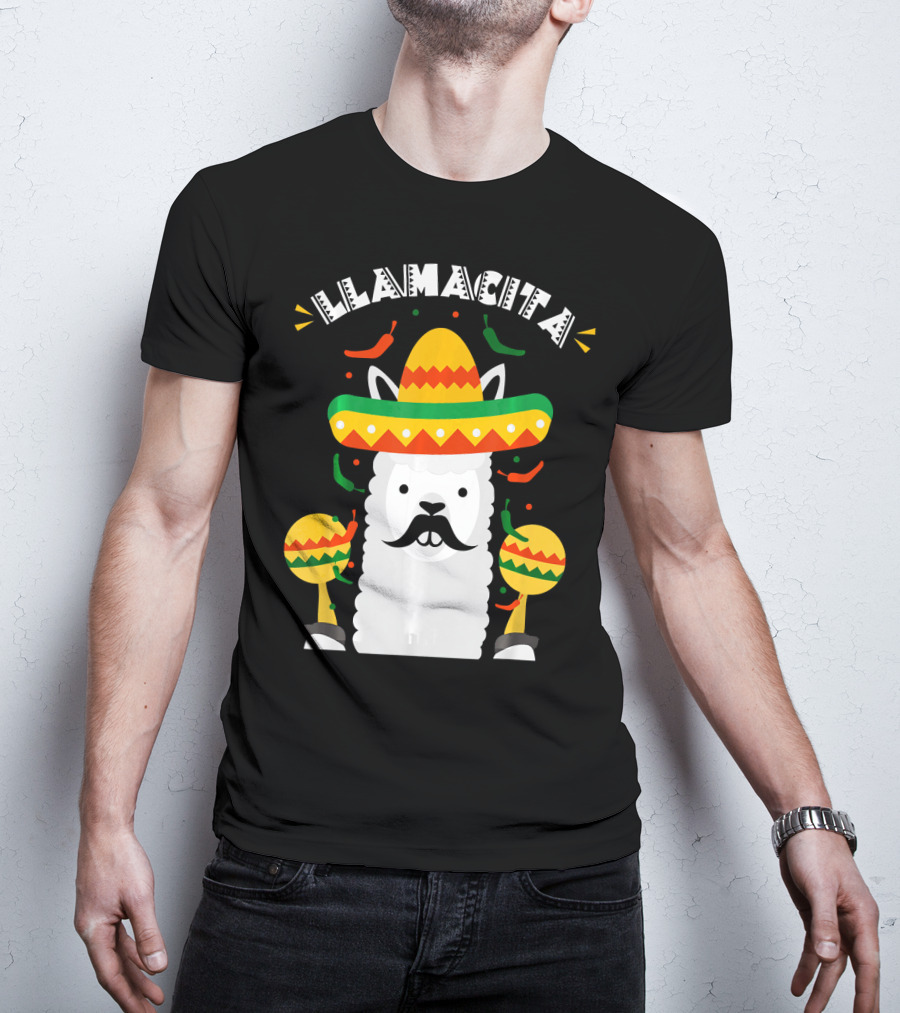 Llamacita Cinco De Mayo Party Llama Sombrero Maracas T-Shirt