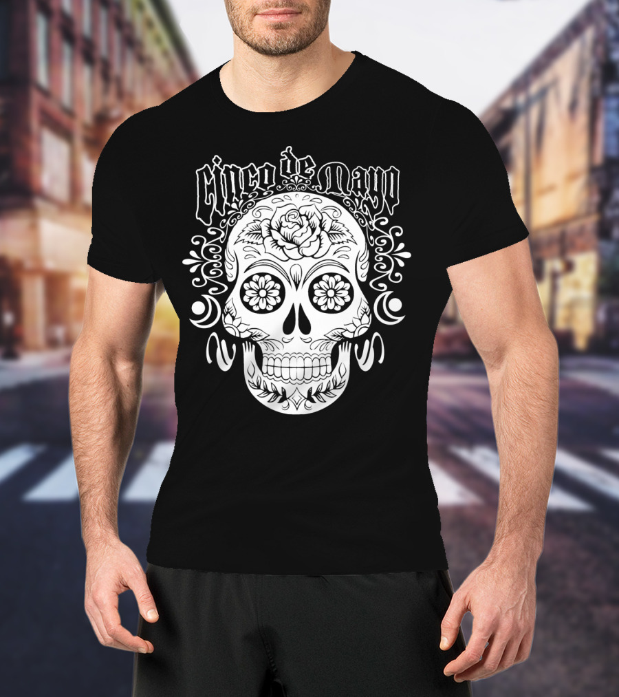 Cinco De Mayo Sugar Skull With Floral Decorations T-Shirt