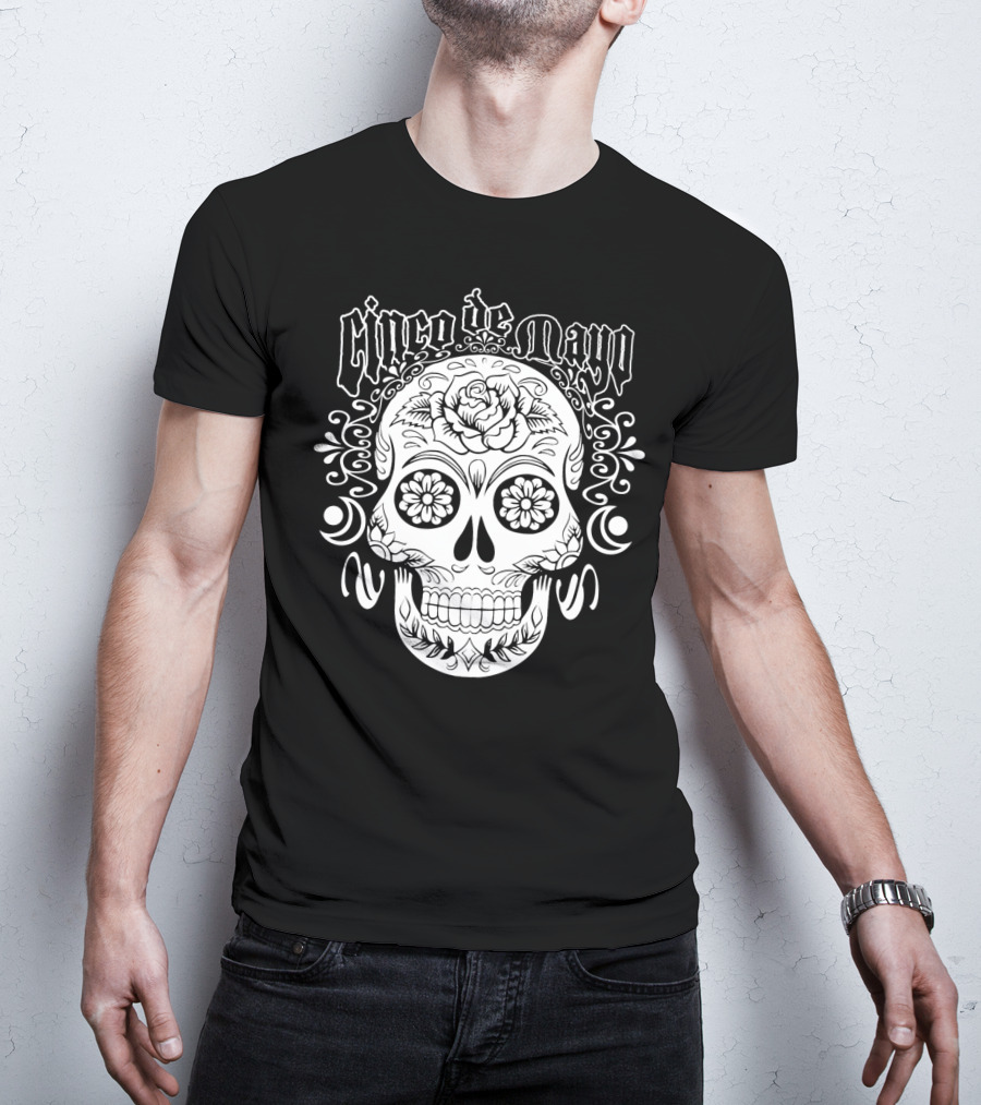 Cinco De Mayo Sugar Skull With Floral Decorations T-Shirt