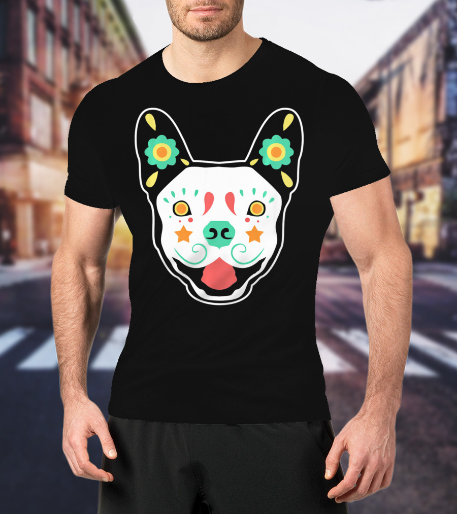 French Bulldog Sugar Skull Dia De Los Muertos T-Shirt