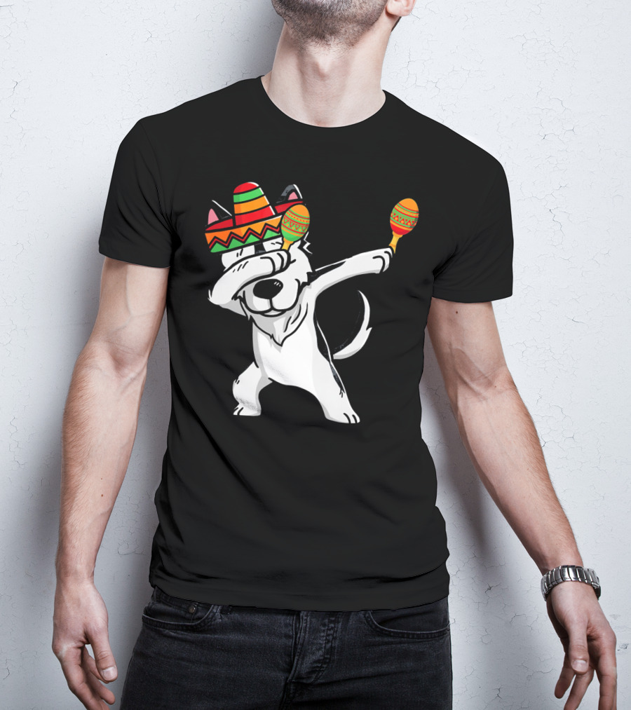Dabbing Husky With Sombrero And Maracas Funny Cinco De Mayo T-Shirt