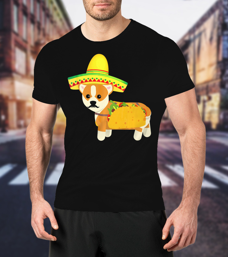 Funny Mexican Corgi In Sombrero Taco Cinco De Mayo T-Shirt