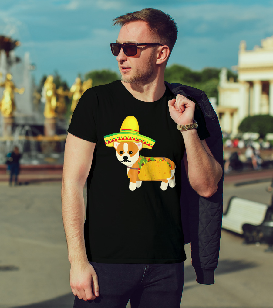 Funny Mexican Corgi In Sombrero Taco Cinco De Mayo T-Shirt