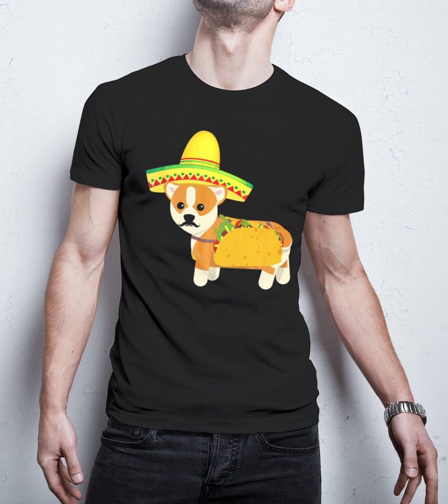 Funny Mexican Corgi In Sombrero Taco Cinco De Mayo T-Shirt