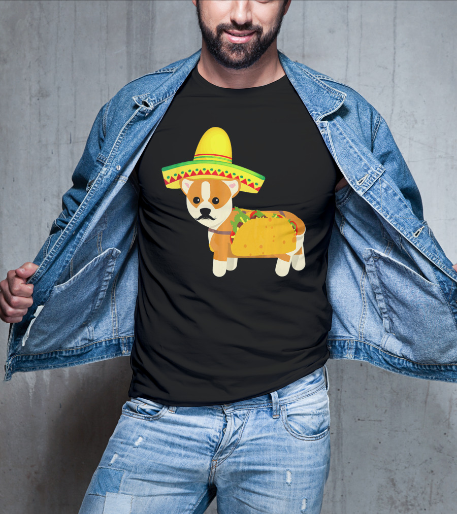 Funny Mexican Corgi In Sombrero Taco Cinco De Mayo T-Shirt