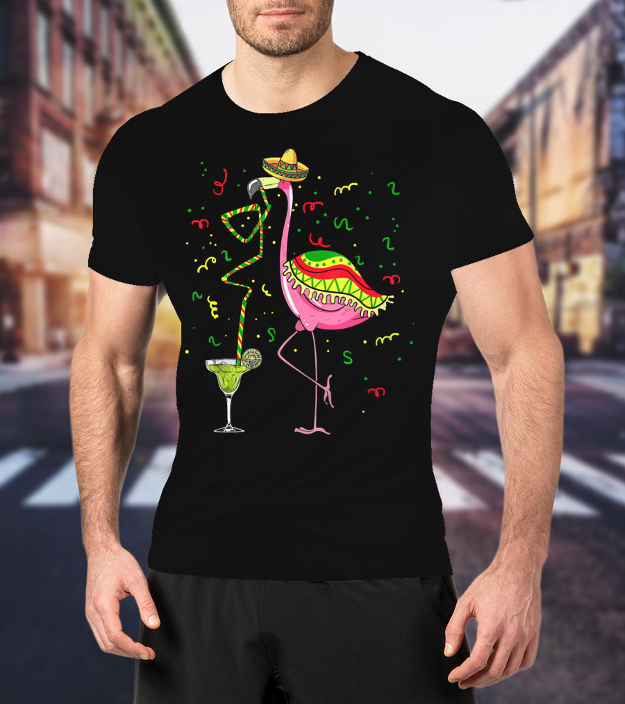 Cinco De Mayo Pink Flamingo Sombrero Margarita T-Shirt