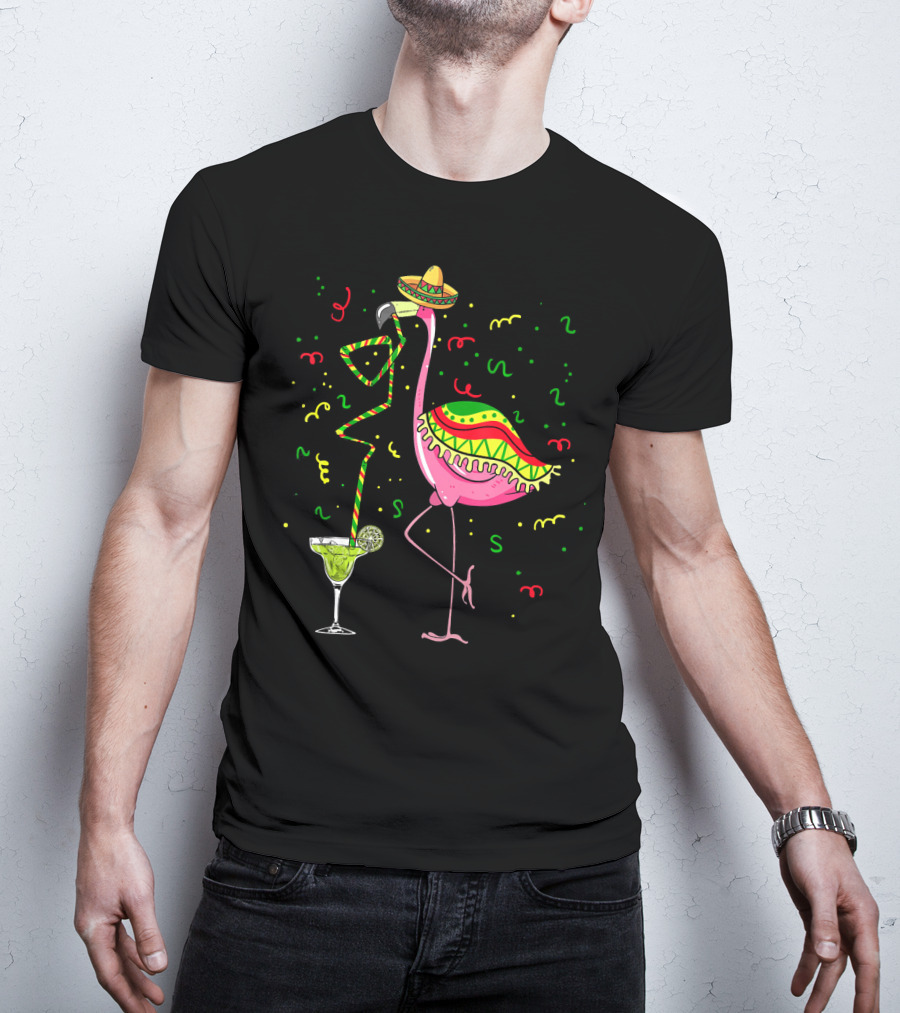 Cinco De Mayo Pink Flamingo Sombrero Margarita T-Shirt
