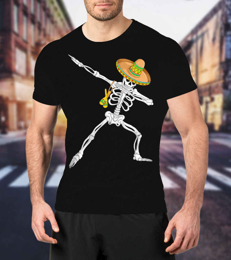 Cinco De Mayo Dabbing Skeleton Sombrero Dance T-Shirt