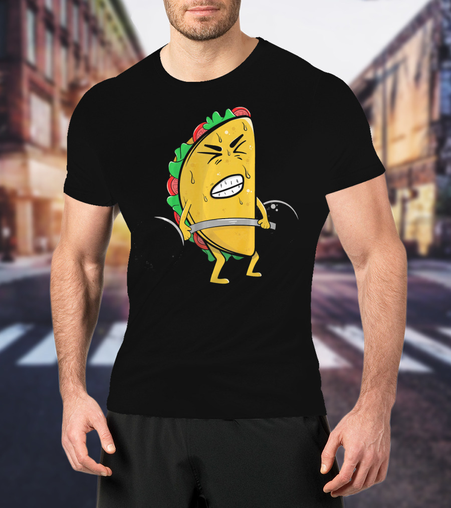 Funny Spanish Weightlifting Taco With Determined Expression T-Shirt