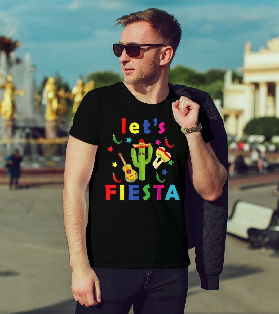 Let's Fiesta Mexican Guitar Cactus Cinco De T-Shirt