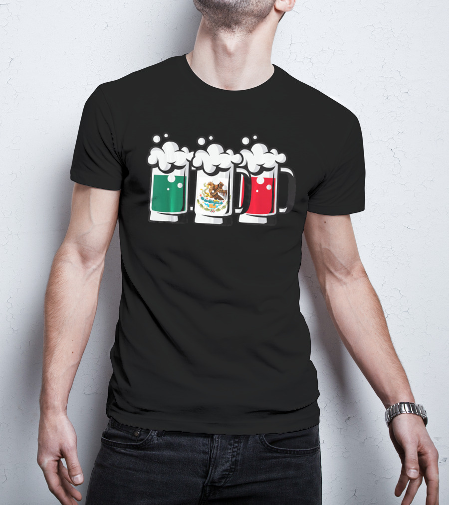 Mexican Flag Beer Glasses Cinco De Mayo T-Shirt