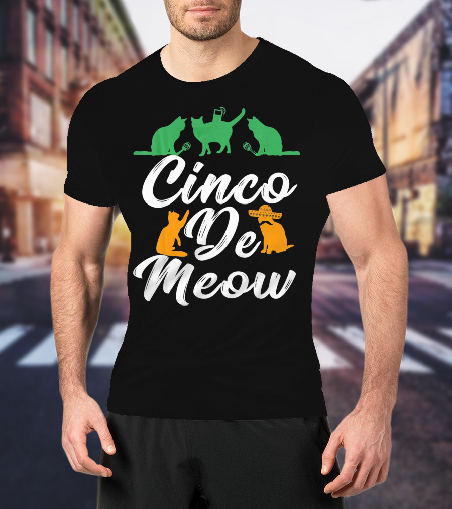 Cinco De Meow Fun Cat Celebration With Mexican Hat T-Shirt