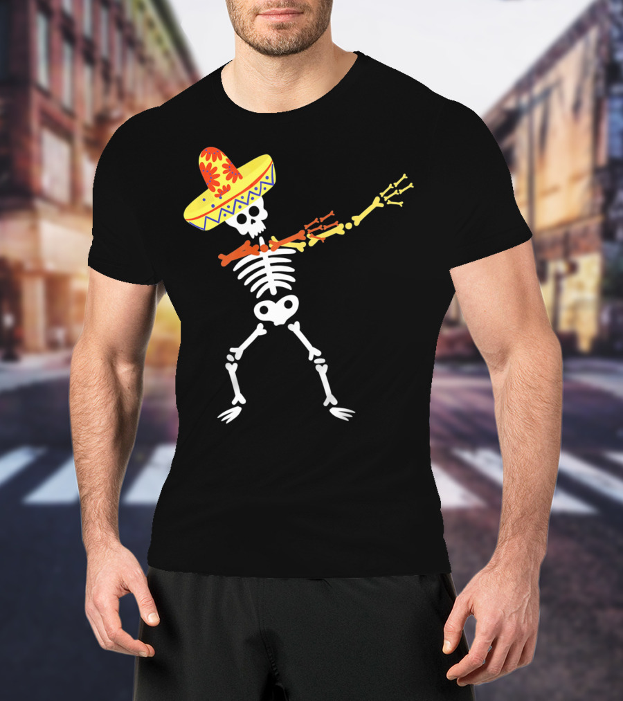 Cinco De Mayo Sombrero Dabbing Skeleton Skull T-Shirt