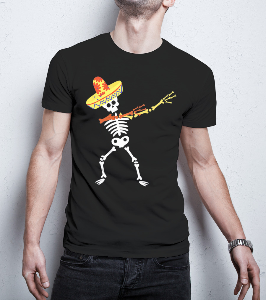 Cinco De Mayo Sombrero Dabbing Skeleton Skull T-Shirt