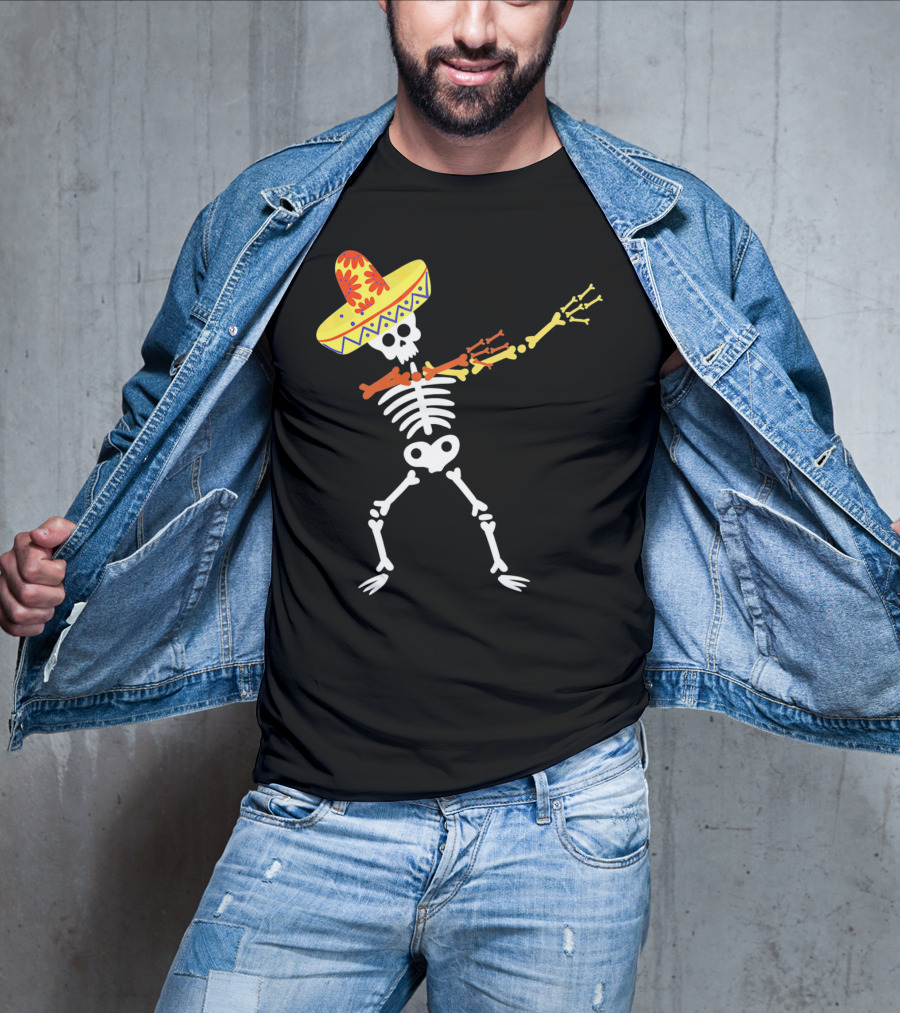 Cinco De Mayo Sombrero Dabbing Skeleton Skull T-Shirt