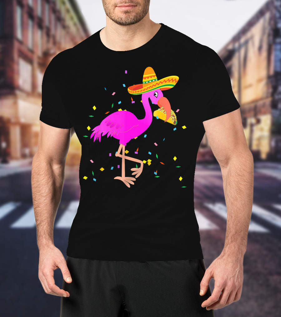 Pink Flamingo Sombrero Taco Mexican Cinco Fiesta T-Shirt
