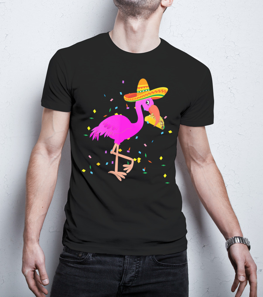 Pink Flamingo Sombrero Taco Mexican Cinco Fiesta T-Shirt