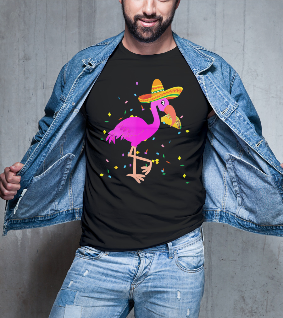 Pink Flamingo Sombrero Taco Mexican Cinco Fiesta T-Shirt