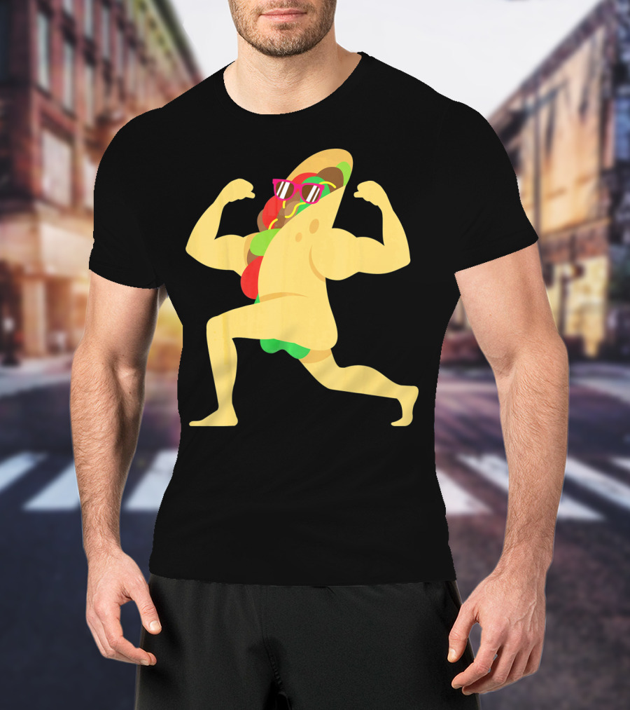 Muscle Beach Taco Funny Mexican Cinco De Mayo Flexing Bodybuilder T-Shirt