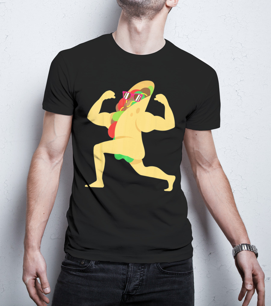 Muscle Beach Taco Funny Mexican Cinco De Mayo Flexing Bodybuilder T-Shirt