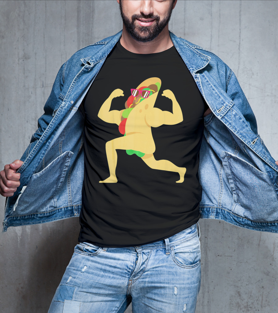 Muscle Beach Taco Funny Mexican Cinco De Mayo Flexing Bodybuilder T-Shirt