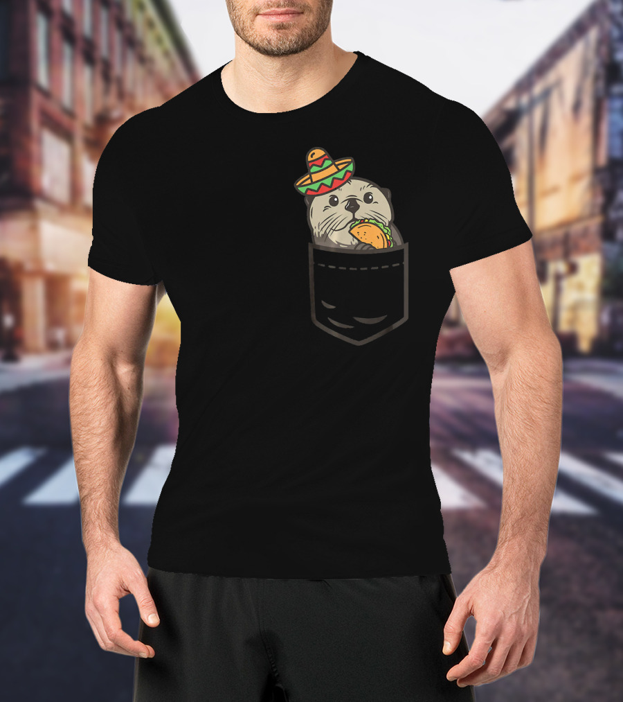 Cute Pocket Otter Sombrero Taco Cinco De Mayo T-Shirt