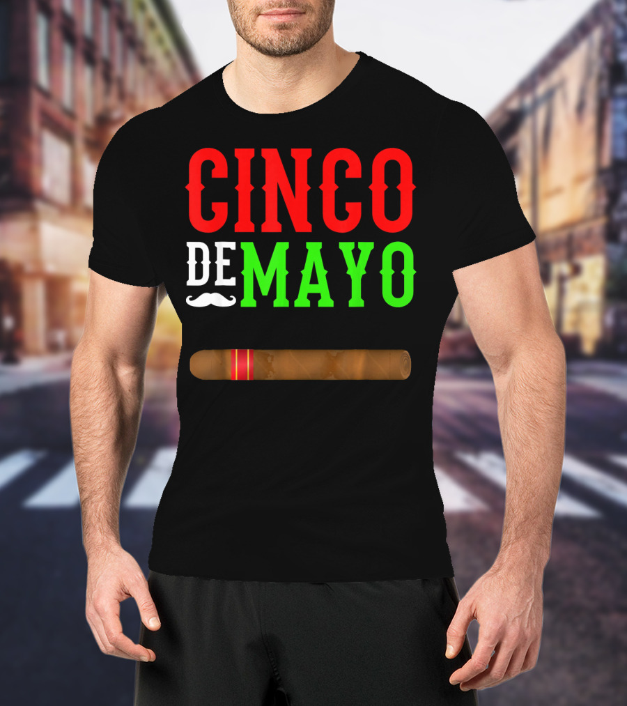 Cinco De Mayo Cigar With Mustache Graphic Funny Mexico T-Shirt