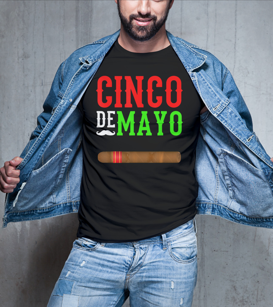 Cinco De Mayo Cigar With Mustache Graphic Funny Mexico T-Shirt