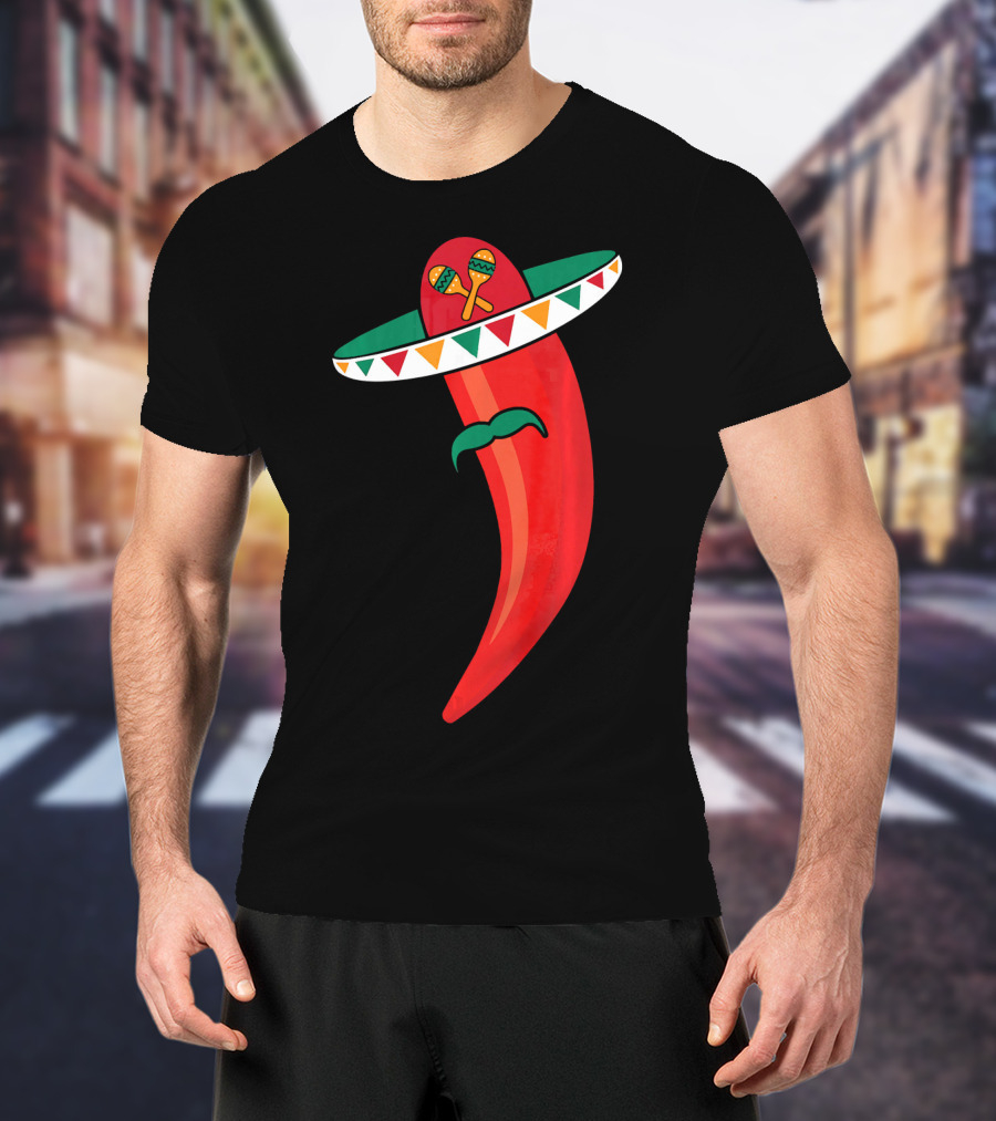 Sombrero Mustache Chili Pepper With Maracas T-Shirt