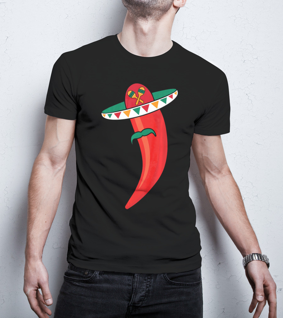 Sombrero Mustache Chili Pepper With Maracas T-Shirt