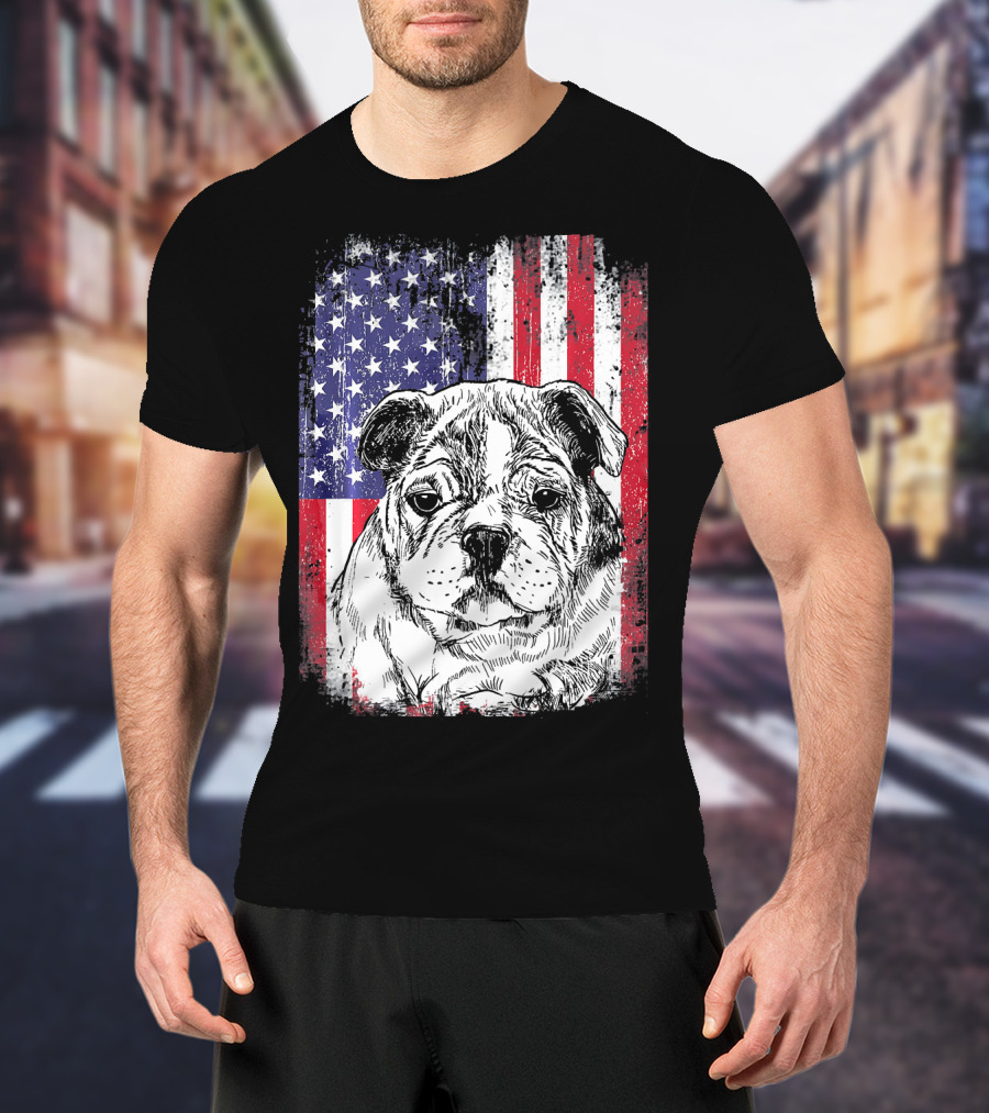 Patriotic American Flag Bulldog T-Shirt