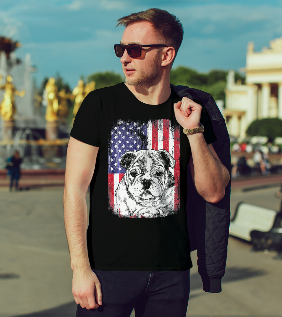 Patriotic American Flag Bulldog T-Shirt