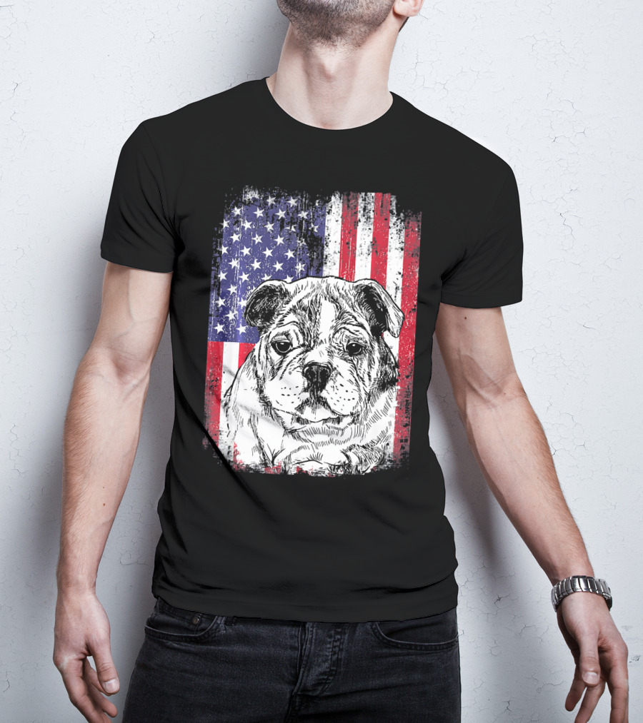 Patriotic American Flag Bulldog T-Shirt