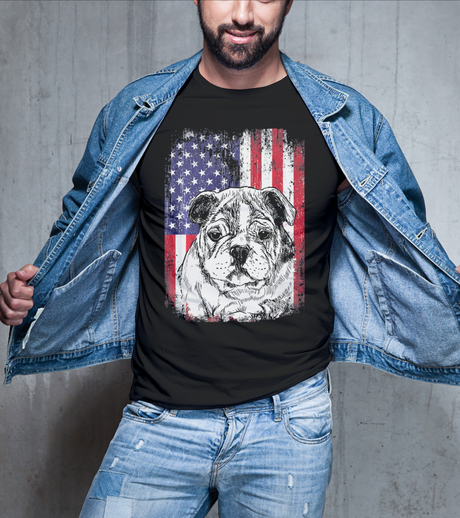 Patriotic American Flag Bulldog T-Shirt