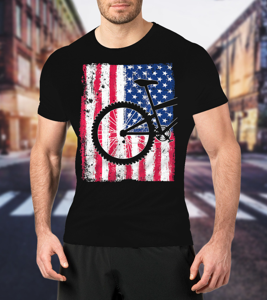 Mountain Bike Cycling American Flag Bicycle USA T-Shirt