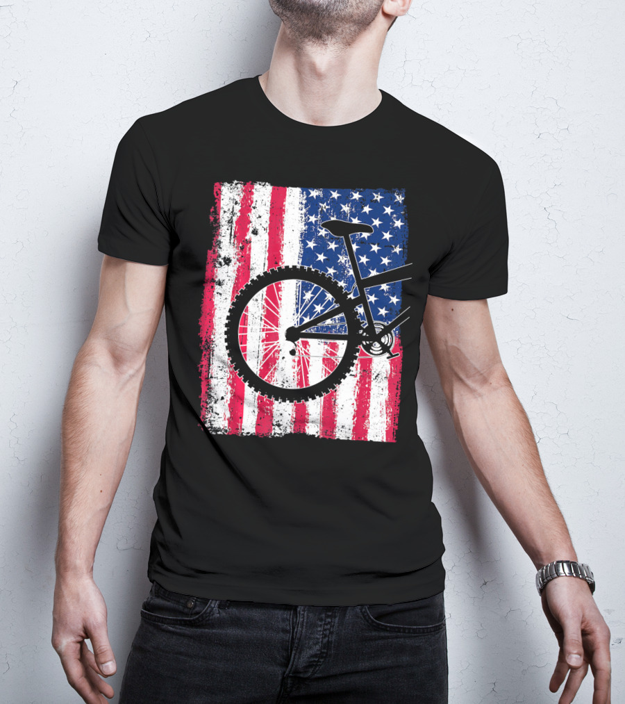 Mountain Bike Cycling American Flag Bicycle USA T-Shirt