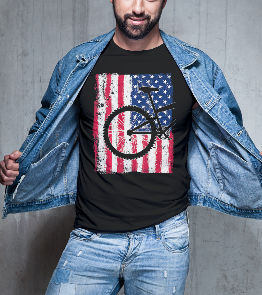 Mountain Bike Cycling American Flag Bicycle USA T-Shirt